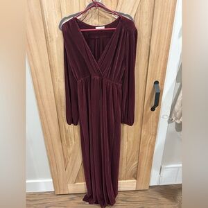 Baltic Born Long Sleeve V-Neck Maxi Dress in Burgundy